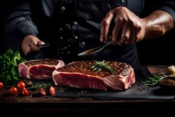 butcher cutting meat