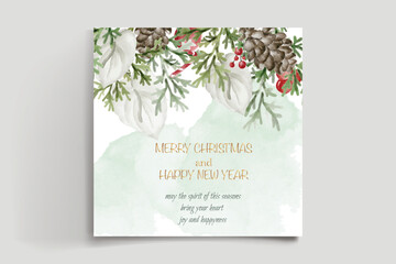 simple elegant watercolor pine leaves christmas card