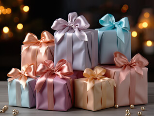packed multicolor gift boxes with golden dots and roses