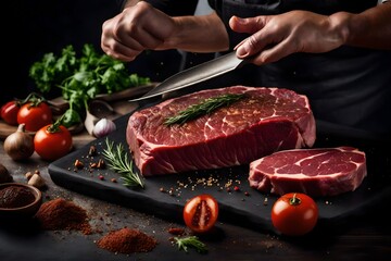 raw meat and vegetables