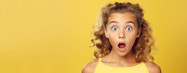 Fototapeta premium Portrait of teenage girl with a surprised facial expression. 
