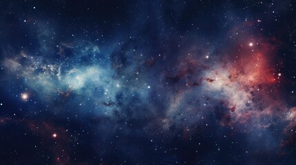 Space with plenty of stars, red, blue nebulae, galaxies, abstract cosmic background