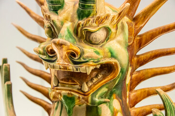 Shanghai China 9th Jun 2023: polychrome glazed pottery statue of heavenly guardian beast in...