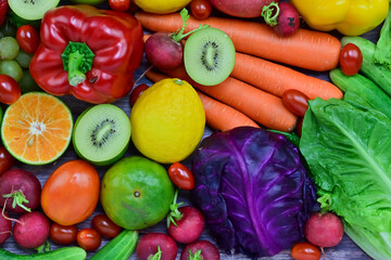 Fresh fruits, assorted fruits, colorful background. Healthy fruits and vegetables concept.
