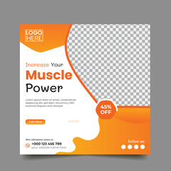 gym, fitness and sports social media post and square flyer post banner template design