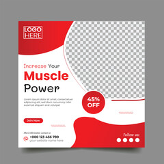 gym, fitness and sports social media post and square flyer post banner template design