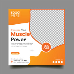 gym, fitness and sports social media post and square flyer post banner template design