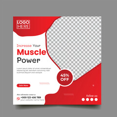 gym, fitness and sports social media post and square flyer post banner template design