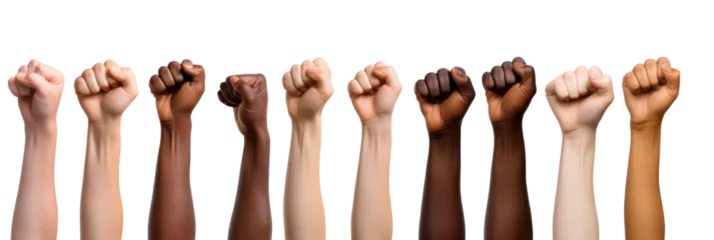 Foto op Plexiglas Women day, female raised fists isolated on white transparent background. Feminist movement concept. PNG © Rawf8