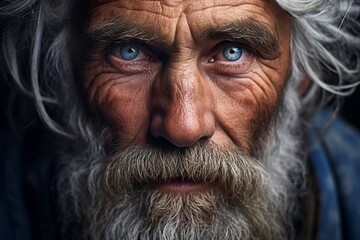A serene and contemplative portrait of a beautiful man, his eyes reflecting the wisdom of ages.