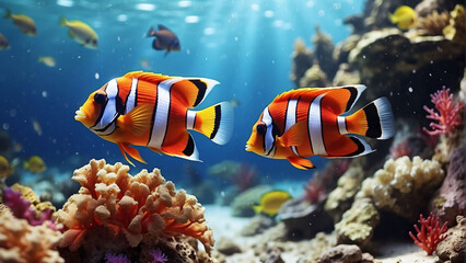 Naklejka na ściany i meble Amazing coral reef aquarium moment
