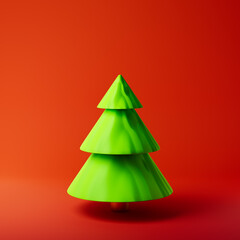 Christmas tree isolated over red background. Christmas concept. 3D rendering.