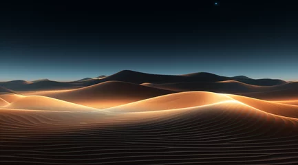 Fotobehang Abstract glowing orange lines sweep across serene blue sand dunes. © Jan