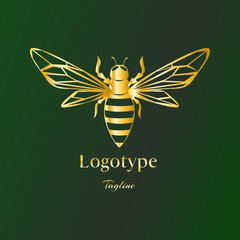 Vector logo golden luxury bee. Logotype gold honey bee. Gold bee logo for business, fashion, cosmetic