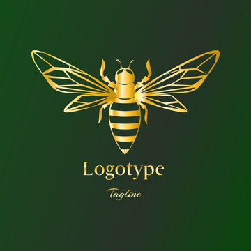 Vector logo golden luxury bee. Logotype gold honey bee. Gold bee logo for business, fashion, cosmetic