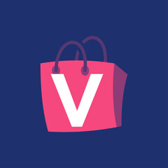 Letter V logo in a shopping bag with a modern concept