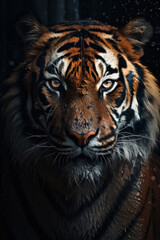 Fototapeta premium Illustration Tiger portrait on dark. Created with Generative AI