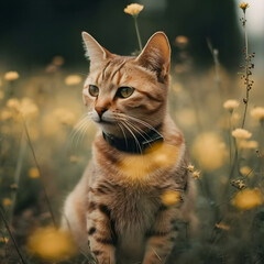 Cute cat pictures on a field. Generative AI