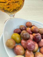 delicious appetizer of olives and refreshing beer