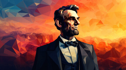 The low poly style portrait of American President Abraham Lincoln, Generative AI