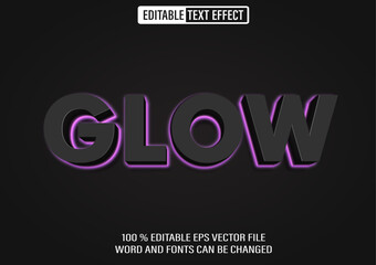 Editable 3d text style effect - Glowing Black Purple Light Template