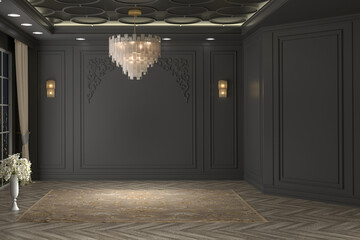 Empty interior room 3d Render. classic interior design . Classic room . front view - obrazy, fototapety, plakaty