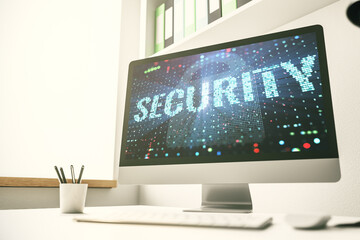 Cyber security creative concept on modern laptop monitor. 3D Rendering