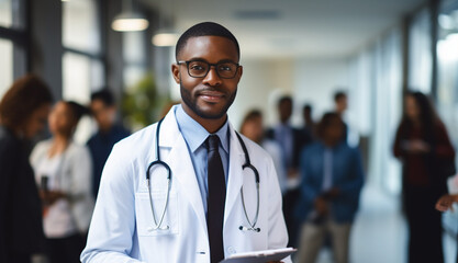 Handsome Young Black Doctor Holding Clipboard - Powered by Adobe