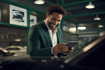 Car Sales Agent Happy Tablet Computer Businessman