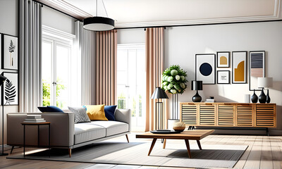 The simple interior design of a home. Generative AI