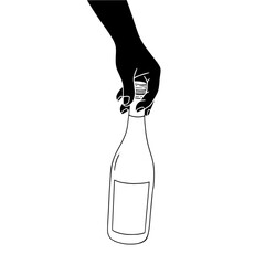 hand holding a bottle of champagne