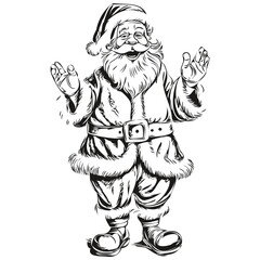 Santa Claus  Vintage Engraving Detailed Sketch, Classic Father Christmas Illustration, black white  Vector ink outlines template for greeting card, poster, invitation, logo