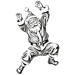 Santa Claus Father Christmas Vector Detailed Sketch, Classic Vintage Style, black white isolated Vector ink outlines template for greeting card, poster, invitation, logo