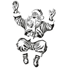 Santa Claus Greeting Card Design Detailed Christmas Illustration, Classic Style, black white isolated Vector ink outlines template for greeting card, poster, invitation, logo