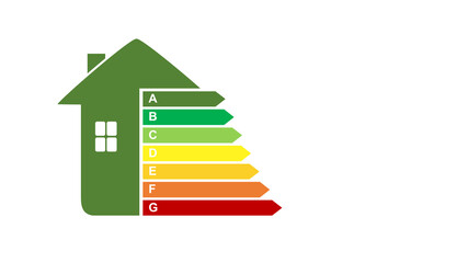 Energy Performance Certificate EPC illustration with classes A, B, C, D, E, F, and G for sustainable development and energy efficient buildings