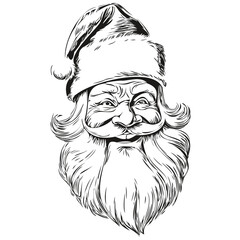 Santa Claus greeting Vintage Engraved Hand-Drawn Sketch, Artisan Craft for the Season, black white isolated Vector ink outlines template for greeting card, poster, invitation, logo