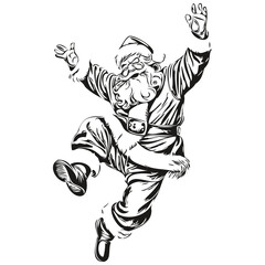 Santa Claus Hand-Drawn Cartoon Drawing Detailed Christmas Illustration, Classic Style, black white isolated Vector ink outlines template for greeting card, poster, invitation, logo