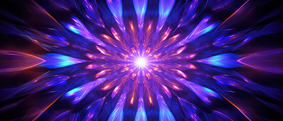 Intricate kaleidoscopic starburst of blue and purple light.