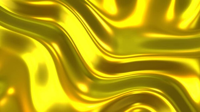 Gold liquid metal shiny wavy background, glossy lustrous golden texture pattern background, metallic 4K video animation.