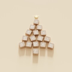 Christmas Tree Symbol made by wooden color Computer keys cap on background. Minimal Christmas idea concept flat lay. 3D Rendering - 680555163