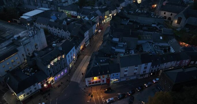 Ancient Irish city at night in Kilkenny 4k