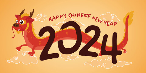 Fototapeta na wymiar Celebrate Chinese New Year 2024 with this Vibrant Year of the Dragon Illustration, Vector, Translate : Happy Chinese New Year