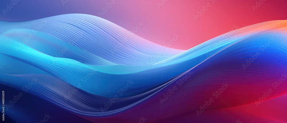 Wall mural dynamic abstract with intertwining blue and red waves.