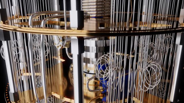 Quantum Computer with close up camera scan from top to bottom.  