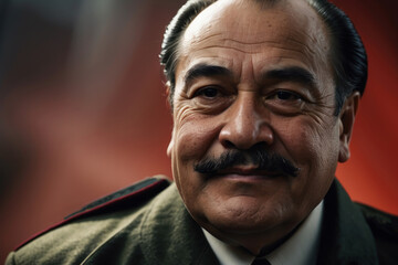 Obraz premium Strong dictator man facing the camera, military general, with military outfit, dictatorship or soviet union concept image. portrait of an old dictator general