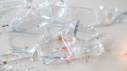 Close up of shattered glass lying on the floor - 680558386