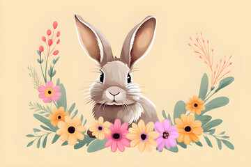 Obraz premium Adorable rabbit surrounded by flowers, Generative AI 