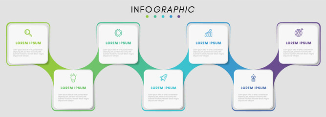 Business infographic design template with icons and 7 options or steps.