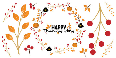 Happy thanksgiving day. Vector banner, greeting card with text Happy thanksgiving day