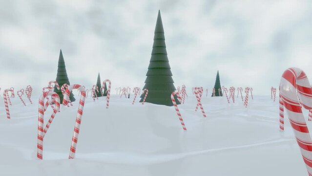 3d animation of Christmas trees with yellow stars on top, standing in a snowy ground with sky in the background. The image evokes a sense of warmth, joy, and hope.